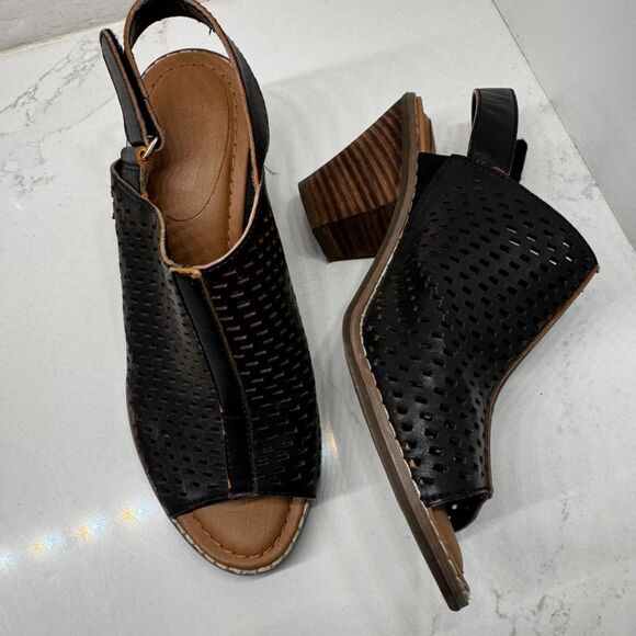 Dr Scholls Codie Womens 7.5 Drk Brown Peep Toe Comfort Sandal Mule Faux Leather - Picture 3 of 14